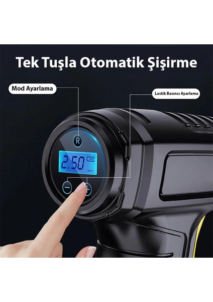 Ally 120W Kablosuz Basınç Göstergeli Mini Hava Popmpası Kompresör