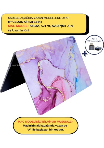 Macbook Air M1 Kılıf 13inç A1932 A2179 A2337 ile Uyumlu Marble15NL