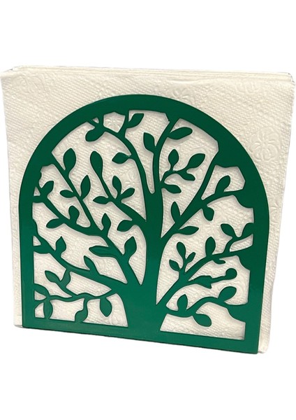 Hayat Ağacı Temalı Yeşil Metal Peçetelik