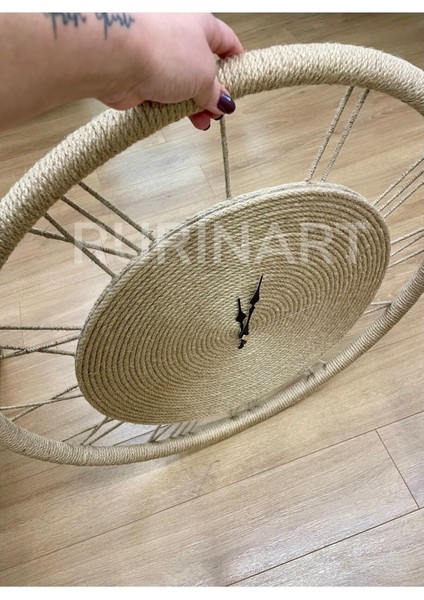 El Yapımı Romen Rakamlı 60CM Çapında Bohem/boho Hasır Duvar Saati