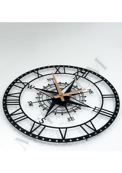 Tekno Trust Dekoratif Roma Rakamlı Sessiz Siyah Metal Duvar Saati Pusula Temalı 60X60CM modelleri