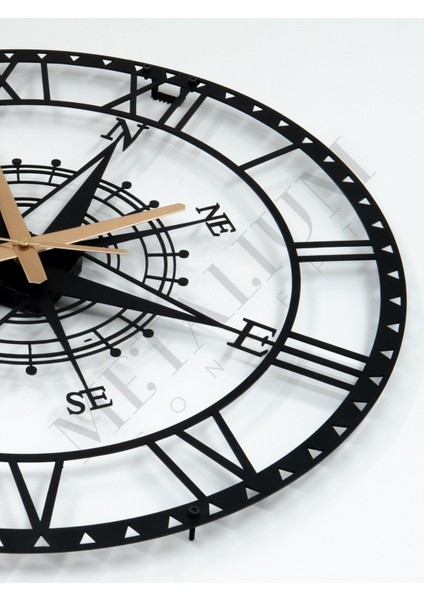 Tekno Trust Dekoratif Roma Rakamlı Sessiz Siyah Metal Duvar Saati Pusula Temalı 60X60CM indirimleri