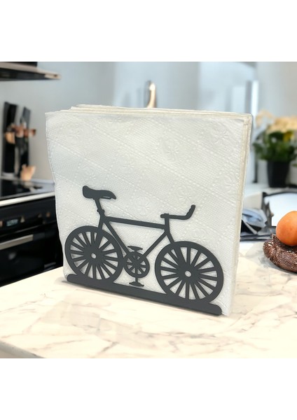 Bisiklet Temalı Siyah Metal Peçetelik