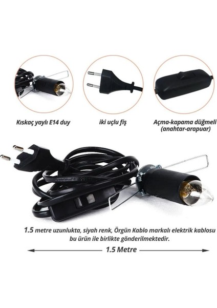 Tuz Lamba Kablosu 1.5 Metre Aç-Kapa Düğmeli Himalaya Tuz Lambası Kablo ve 7 Watt Ampul