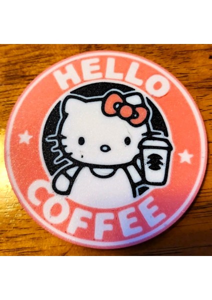 Hello Kitty Coffee Kaymaz Tabanlı Bardak Altlığı (8,7 Cm)