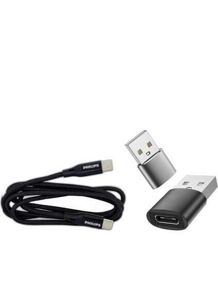 6A 100W Type-C To Type-C Örgülü Hızlı Data ve Şarj Kablosu 50CM + Winex Usba To Type-C 3.1 Otg Çevirici Dönüştürücü Adaptör