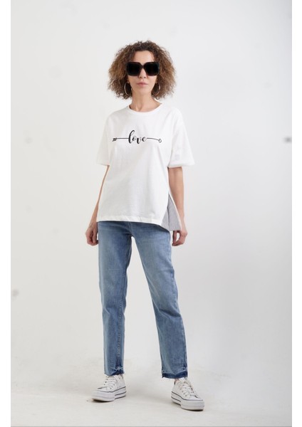 Ekru Love Baskılı Tshirt fiyatları