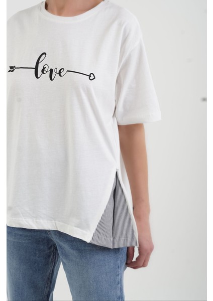 Ekru Love Baskılı Tshirt indirimleri