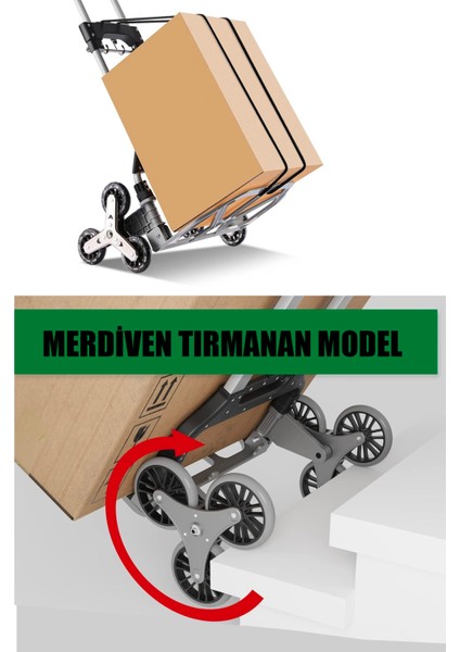 Katlanabilir Merdiven El Arabası 80 kg Kapasiteli Yük Kapasiteli Genişletme Halatı + Eldiven Hediye modelleri