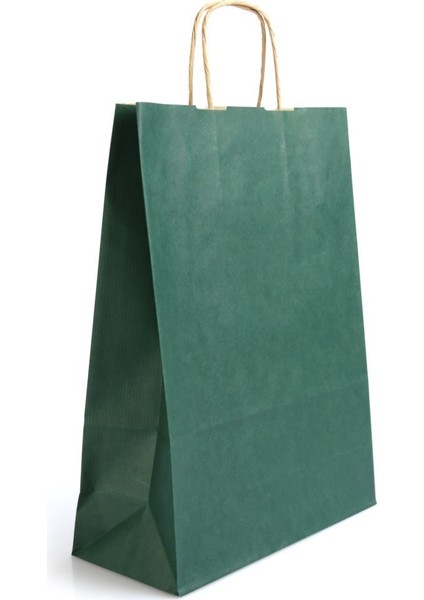 Büküm Saplı Kraft Kağıt Çanta Koyu Yeşil 25X12X31(25'LI)