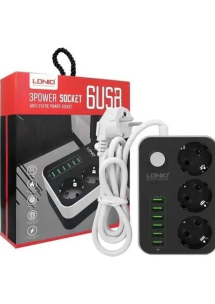 Ldnıo SE3631 3lü Priz 6 USB Coğaltici Akim Korumali Priz