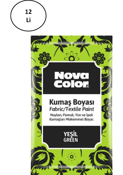 Nova Color 12 gr Toz Kumaş Boyası Yeşil NC-903 12'li