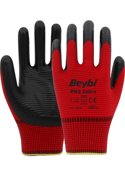 Pn3 Zebra Kırmızı Polyester Örme Nitril Usta Eldiven Koli (288 Çift)