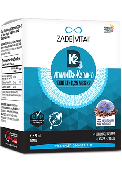 D3 K2 (Mk-7) Vitamin ve Keten Tohumu Yağı Damla (20ML)