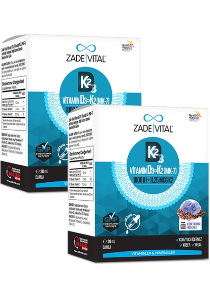 D3 K2 (Mk-7) Vitamin ve Keten Tohumu Yağı Damla (20ML) x 2 Adet