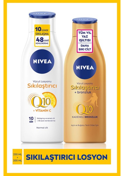Q10 Sıkılaştırıcı Vücut Losyonu 250 ml ve Q10 Sıkılaştırıcı Bronzlaşıtırıcı ,10 Günde Sıkılaş