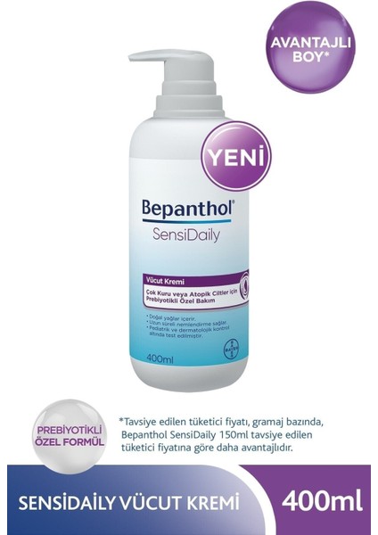 Sensidaily Nemlendirici Vücut Kremi 400ML,ÇOK Kuru Veya Atopik Ciltler Için Prebiyotikll