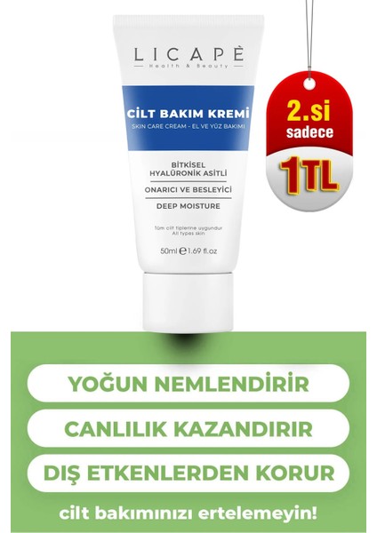 Besleyici Bitkisel Hyalüronik Asitli - Pantenol B5 Cilt Bakım Kremi 50ML