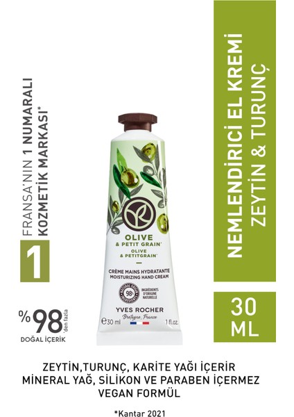 Yves Rocher Nemlendirici El Kremi - Ferahlatıcı Zeytin Turunç - 30ML-90415