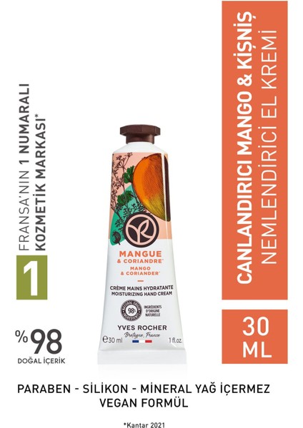 Yves Rocher Nemlendirici El Kremi- Canlandırıcı Mango Kişniş- 30ML-72115