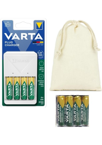 Plug Şarj Cihazı Promo Paket 8 Adet (4+ 4 )2100 Mah Aa Şarj Edilebilir Kalem Pil ve Saklama Kılıfı