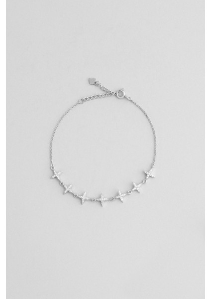 Yıldızlar Geçidi 18 Ayar Beyaz Altın Kaplama 20 cm Gümüş Minimal Bileklik