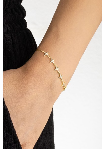 Yıldızlar Geçidi 18 Ayar Beyaz Altın Kaplama 20 cm Gümüş Minimal Bileklik fiyatları