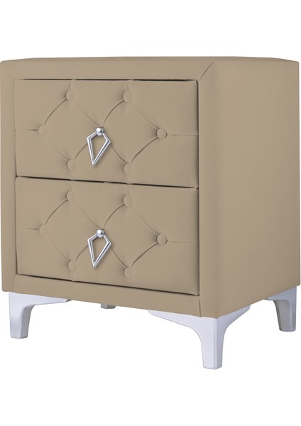 Ruby 2 Çekmeceli Komodin Silver Model Kapitoneli İki Kapaklı Komodin Bej modelleri