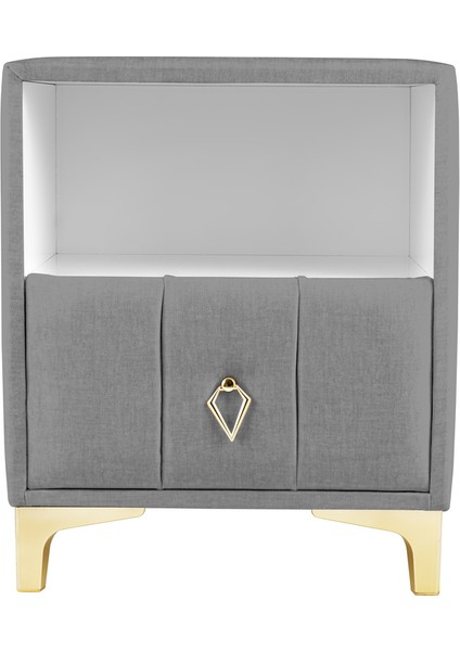 Singular Gold iki Çekmeceli Açık Gri Komodin Raflı Kumaş Kapaklı Yatak Odası Komodin fiyatları