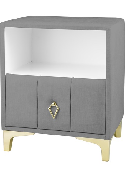 Singular Gold iki Çekmeceli Açık Gri Komodin Raflı Kumaş Kapaklı Yatak Odası Komodin modelleri