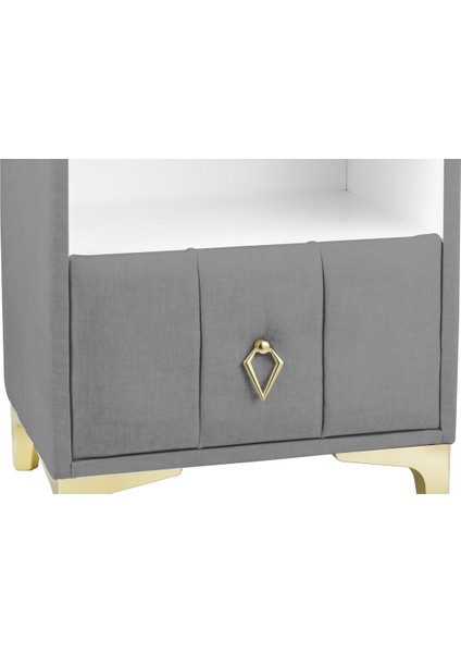 Singular Gold iki Çekmeceli Açık Gri Komodin Raflı Kumaş Kapaklı Yatak Odası Komodin fırsatları