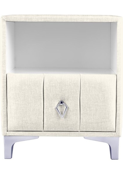 Singular Silver iki Çekmeceli Kırık Beyaz Komodin Raflı Kumaş Kapaklı Yatak Odası Komodin fiyatları