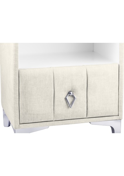 Singular Silver iki Çekmeceli Kırık Beyaz Komodin Raflı Kumaş Kapaklı Yatak Odası Komodin modelleri