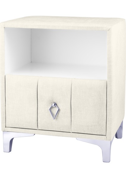 Singular Silver iki Çekmeceli Kırık Beyaz Komodin Raflı Kumaş Kapaklı Yatak Odası Komodin fırsatları