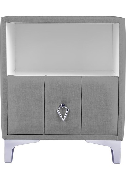 Singular Silver iki Çekmeceli Açık Gri Komodin Raflı Kumaş Kapaklı Yatak Odası Komodin fiyatları
