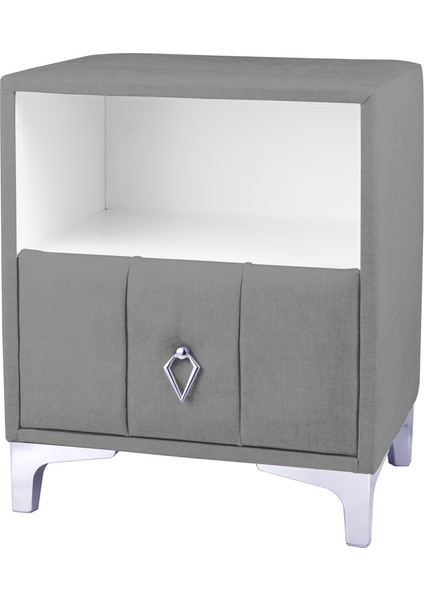 Singular Silver iki Çekmeceli Açık Gri Komodin Raflı Kumaş Kapaklı Yatak Odası Komodin modelleri