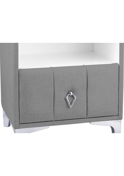 Singular Silver iki Çekmeceli Açık Gri Komodin Raflı Kumaş Kapaklı Yatak Odası Komodin fırsatları