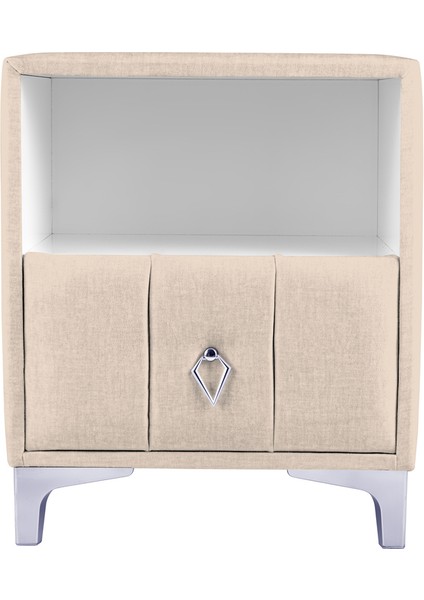 Singular Silver iki Çekmeceli Krem Komodin Raflı Kumaş Kapaklı Yatak Odası Komodin fiyatları
