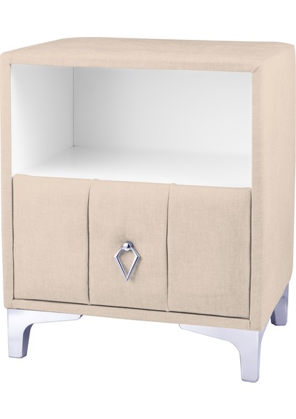 Singular Silver iki Çekmeceli Krem Komodin Raflı Kumaş Kapaklı Yatak Odası Komodin modelleri