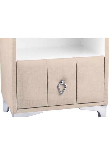 Singular Silver iki Çekmeceli Krem Komodin Raflı Kumaş Kapaklı Yatak Odası Komodin fırsatları