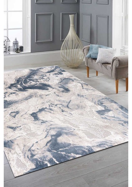 Bafra Mavi Halı Yumuşak Oturma Odası Salon Çocuk Odası Mutfak Halısı P1192 80 x 150