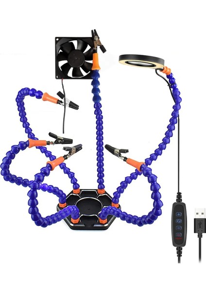 5 Arms Pro1 Stili Esnek Tutucu Timsah Kolları Klip Kelepçe Lehimleme Yardım Üçüncü El Pcb Ayarlanabilir Kaynak Masası 3x Büyüteç LED Lamba (Yurt Dışından) fiyatları