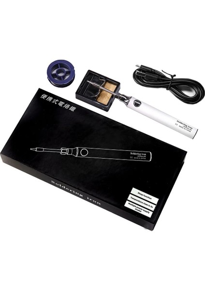6 Parça Set-Beyaz Tarz 5V Şarj Edilebilir Elektrikli Havya Kiti Taşınabilir Komple USB Pil Kalay Lehim Seti Profesyonel Kablosuz Elektrikçi Araçları (Yurt Dışından)