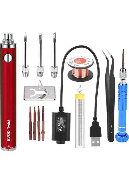 Kırmızı Stil 5V 15W Akülü Havya Elektrikli USB Şarjlı Havya Seti Seti Lehimleme Kablosuz Şarj Havya (Yurt Dışından)