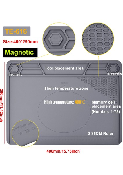TE-616 Silikon Mat Stili Mewacalox Silikon Tamir Mat Manyetik Lehimleme Mat Isı Yalıtımı Elektronik Tamir Cep Telefonu Laptop Için Isıya Dayanıklı Ped (Yurt Dışından)