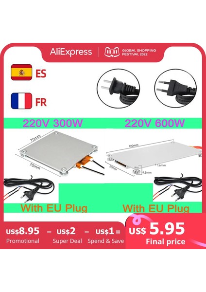 600W 120X70 Ab Stili 722 Isıtma Lehimleme Dikdörtgen Alüminyum Lehim Sökme Bga LED Lamba Istasyonu Ptc Bölünmüş Plaka LED Sökücü 220 V 260 Derece 600 W (Yurt Dışından) fırsatları