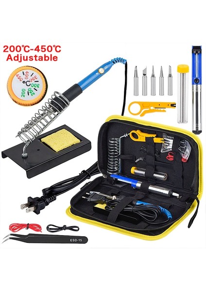 Gri Tarzı 60W 110V Jcdsolder 60W 220V Ayarlanabilir Sıcaklık Havya Seti + 5 Ipuçları + Lehim Sökme Pompası + Havya Standı + Cımbız + Lehim Teli (Yurt Dışından)