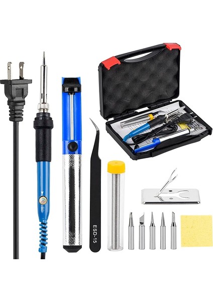 Gri Tarzı 60W 110V Jcdsolder 60W 220V Ayarlanabilir Sıcaklık Havya Seti + 5 Ipuçları + Lehim Sökme Pompası + Havya Standı + Cımbız + Lehim Teli (Yurt Dışından)
