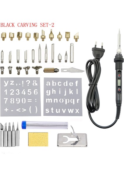 Siyah Set-2 Tarzı 220V Ab Fişi 80W Ayarlanabilir Sıcaklık Gravür Havya Aracı Ahşap Yakma Kabartma Havya Kalem Kaynak Aracı Kiti (Yurt Dışından) indirimleri