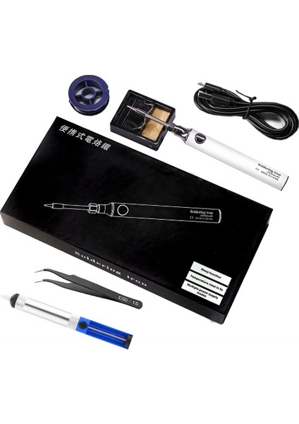 8 Parça Set-Beyaz Tarz 5V Şarj Edilebilir Elektrikli Havya Kiti Taşınabilir Komple USB Pil Kalay Lehim Seti Profesyonel Kablosuz Elektrikçi Araçları (Yurt Dışından)